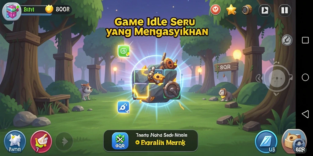 Tampilan gameplay 8QR dengan karakter dan sumber daya yang menarik.