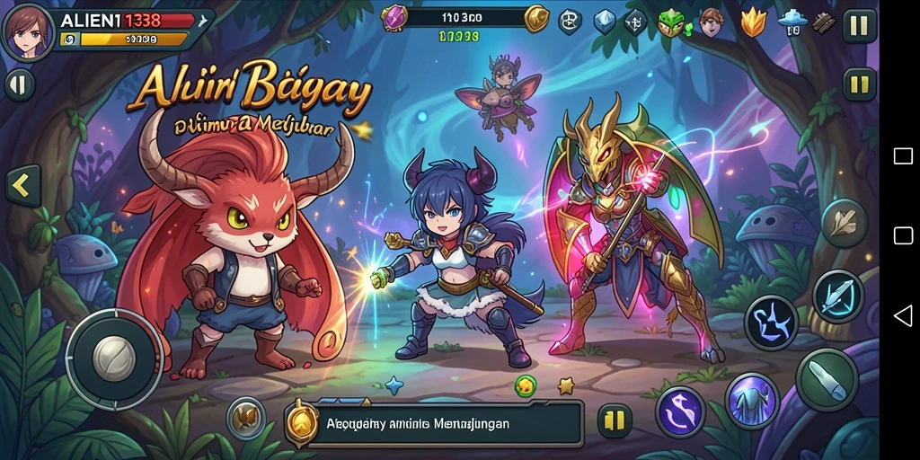 Screenshot gameplay ALIEN138 yang menunjukkan karakter Anime dalam petualangan.