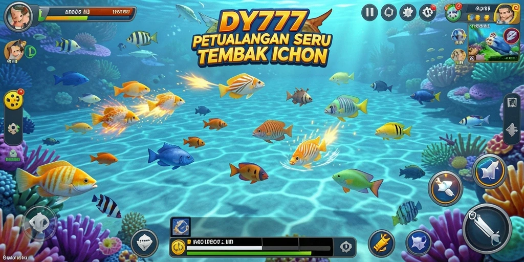 Tangkapan layar gameplay DY777 yang mendebarkan saat menembak ikan.