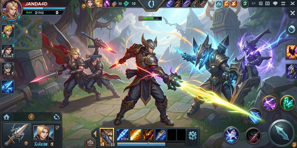 Screenshot permainan JANDA4D yang menunjukkan aksi pertarungan di arena.