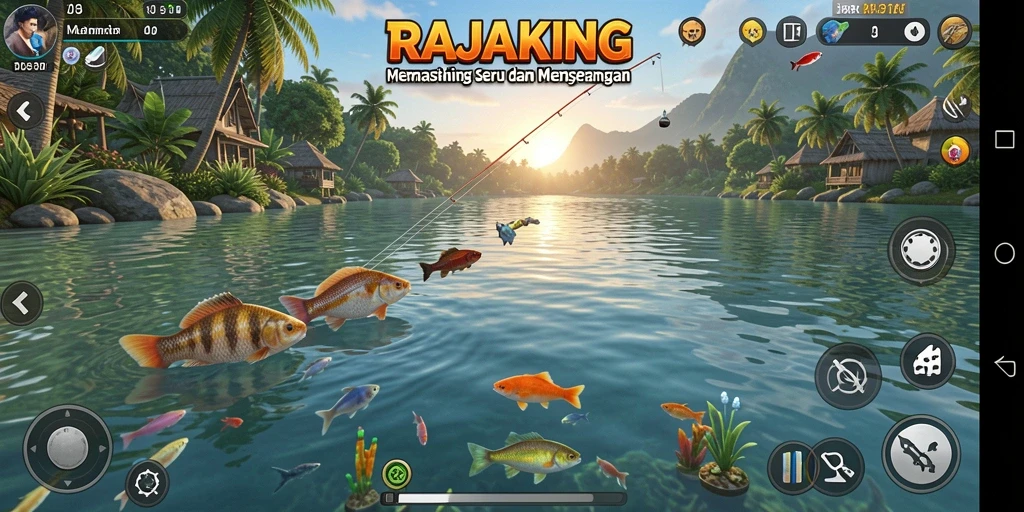 Tampilan gameplay RAJAKING yang memikat saat memancing.