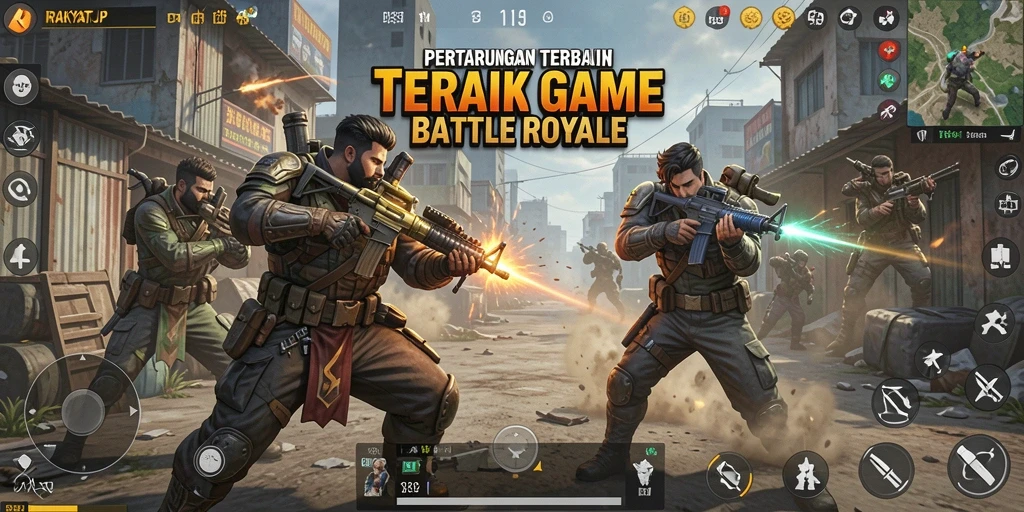 Tampilan gameplay seru dari RAKYATJP dalam mode Battle Royale.